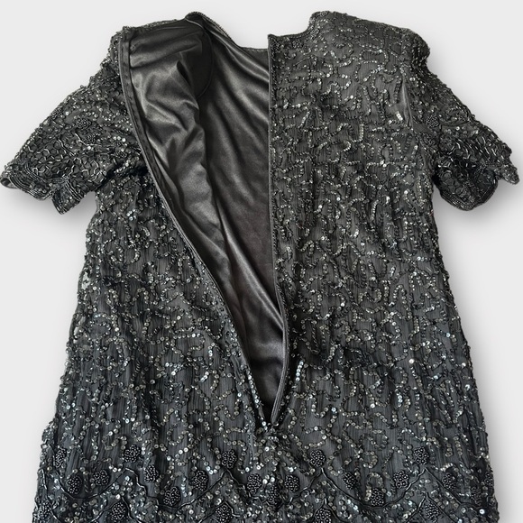 Vintage 80s Brilliante by J.A. Silk Beaded Shift Dress Black – Size 6 - Picture 11 of 14